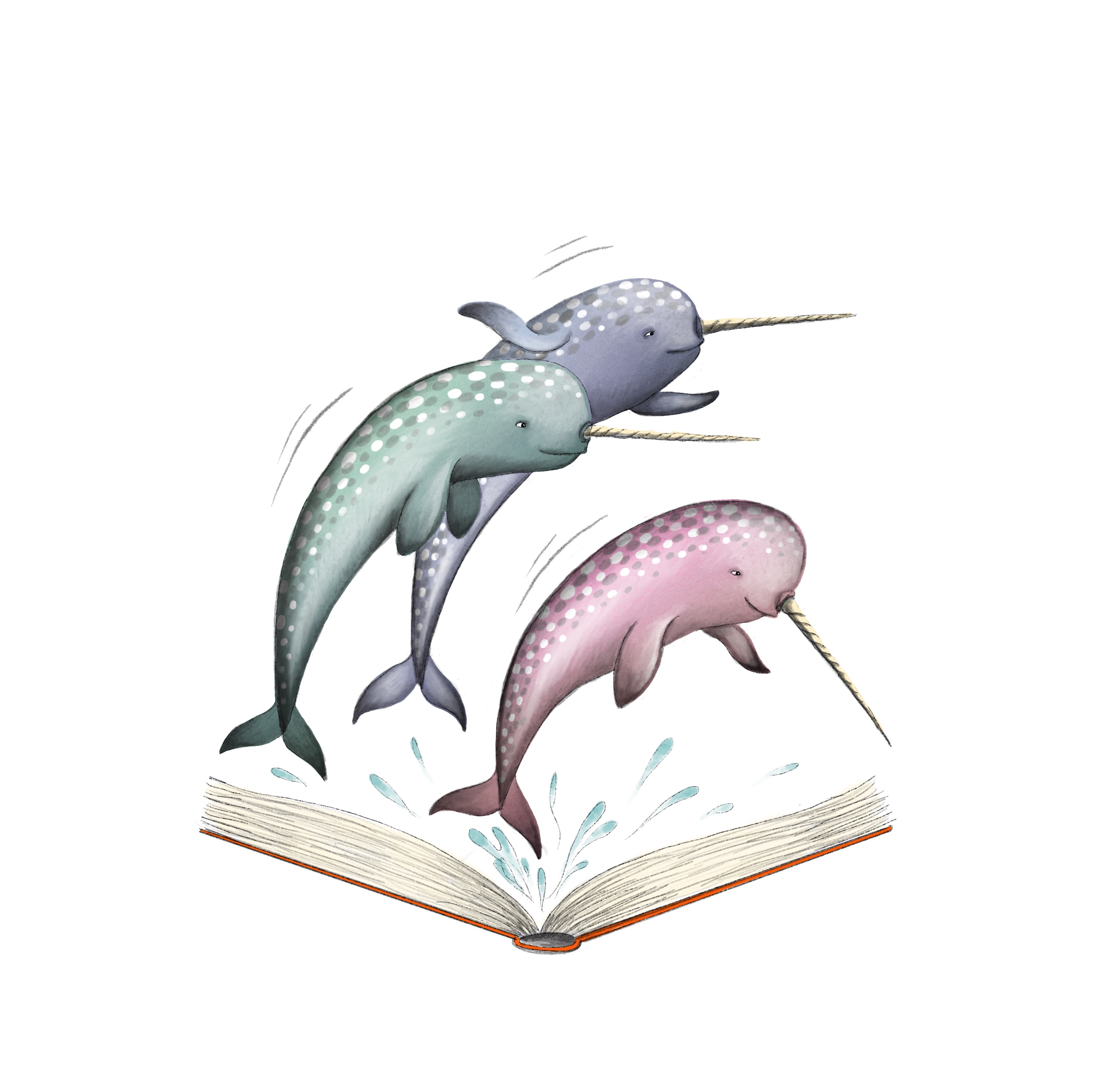 illustrated narwhals jump from storybook pages