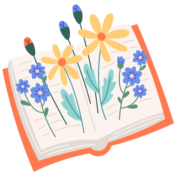 an open book full of flowers