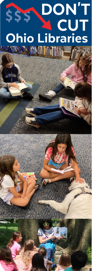 Don't Cut Ohio Libraries message with montage of library images
