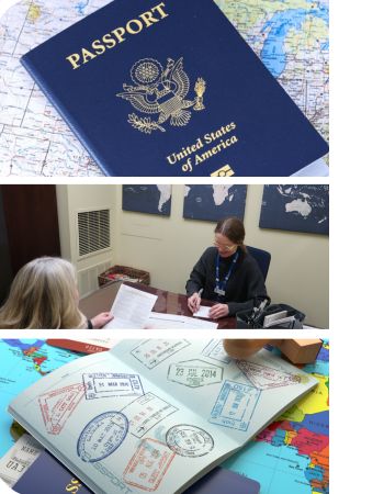 Passport related images including a Wright Library Agent.