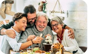 Family gathers around food 