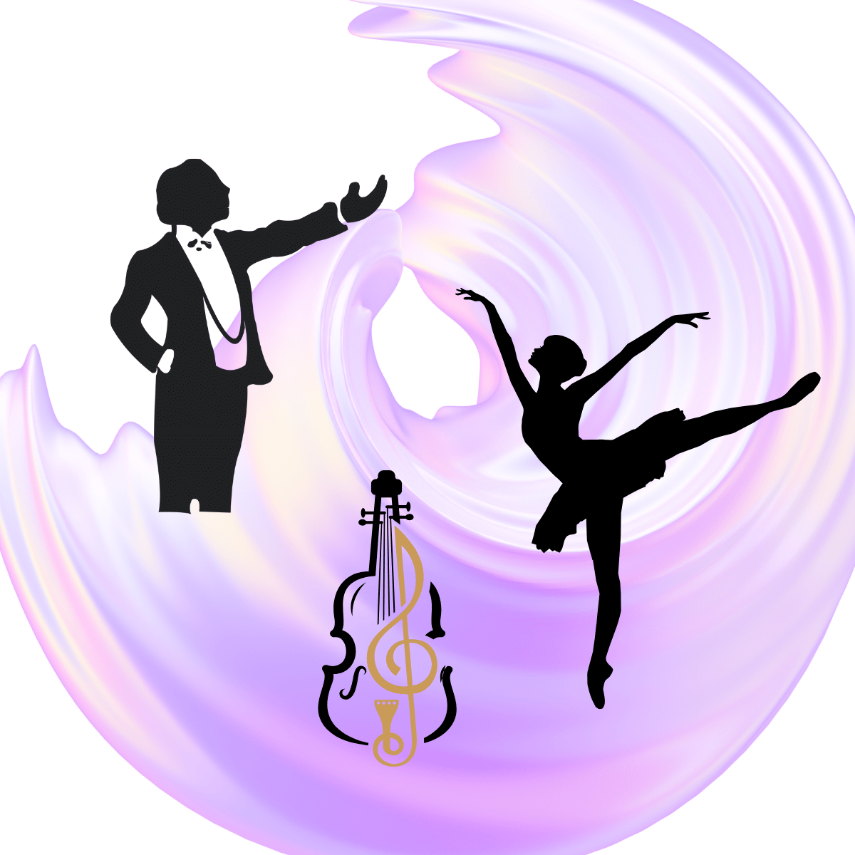Conductor, Cello, and ballerina silhouettes