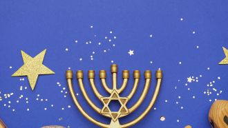 Chanukah candles in a menorah.