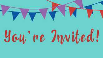 colored Penants with text: you're invited!
