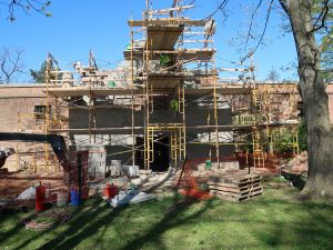 Partially constructed new vestibule at the library's east entrance