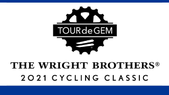 black and white Tour de gem logo text: the wright brothers 2021 cycling classic
