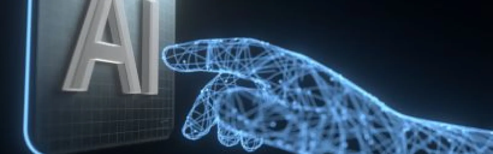 The letters "AI" being touched by a computerized rendered hand.