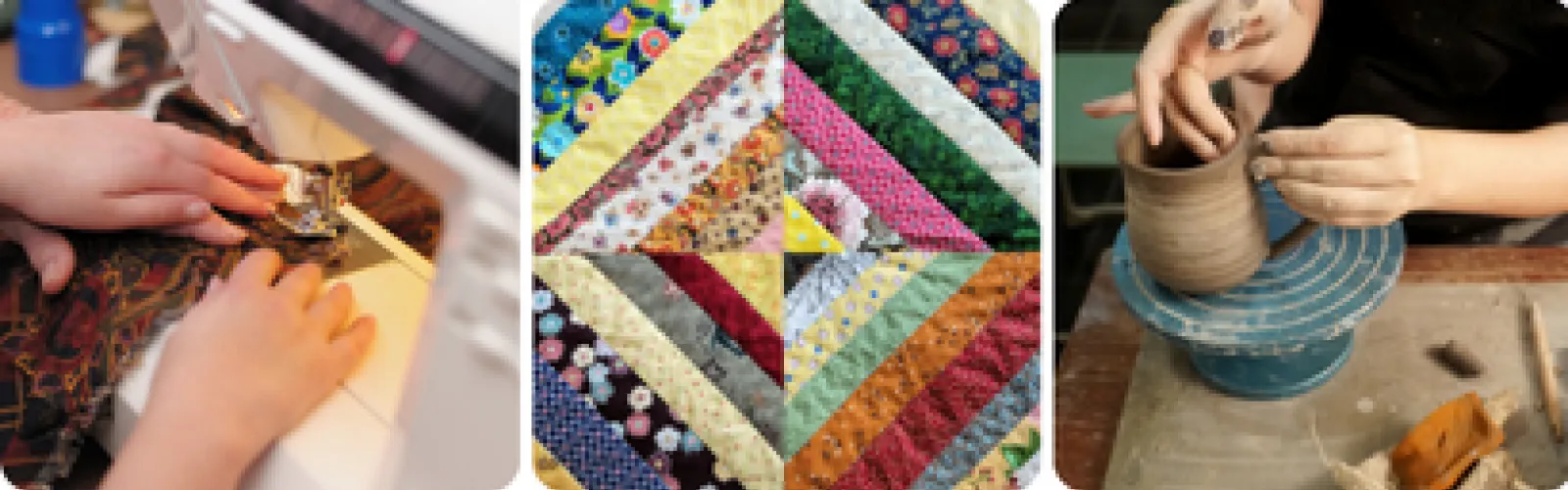 CRAFT activities available to check out from the Library of Things such as a Sewing Machine, Quilting Supplies, and Pottery Wheel.