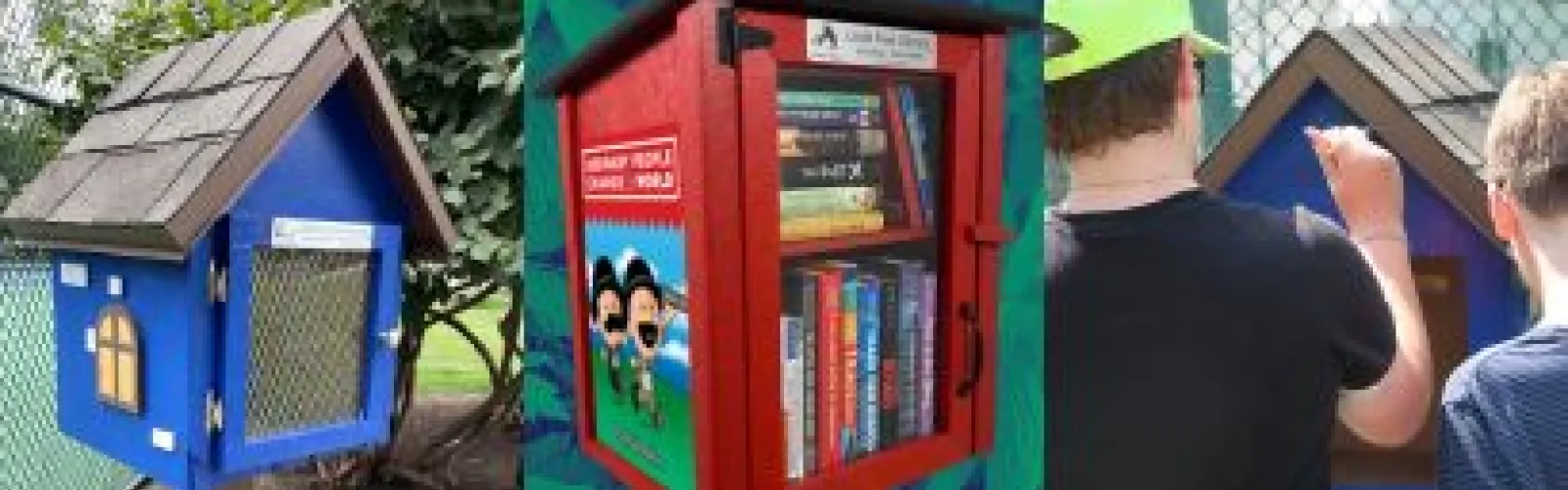Two Little Free Libraries in Oakwood, Ohio, supported by Wright Memorial Public Library.