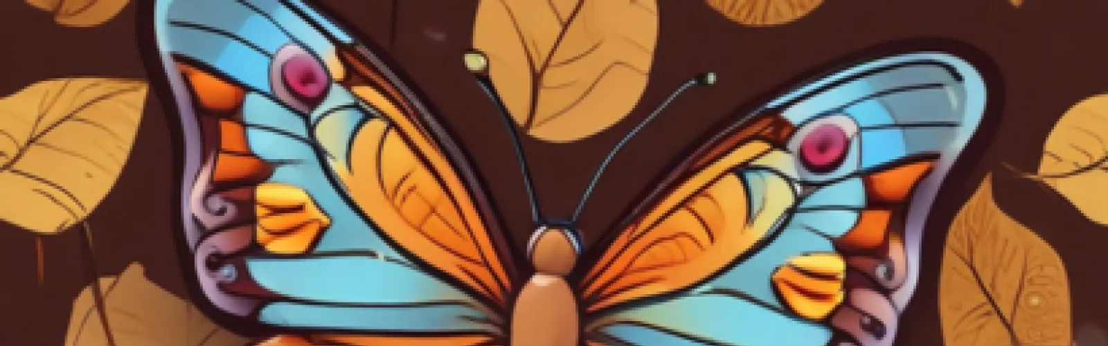 Brown and blue butterfly within autumn leaves.