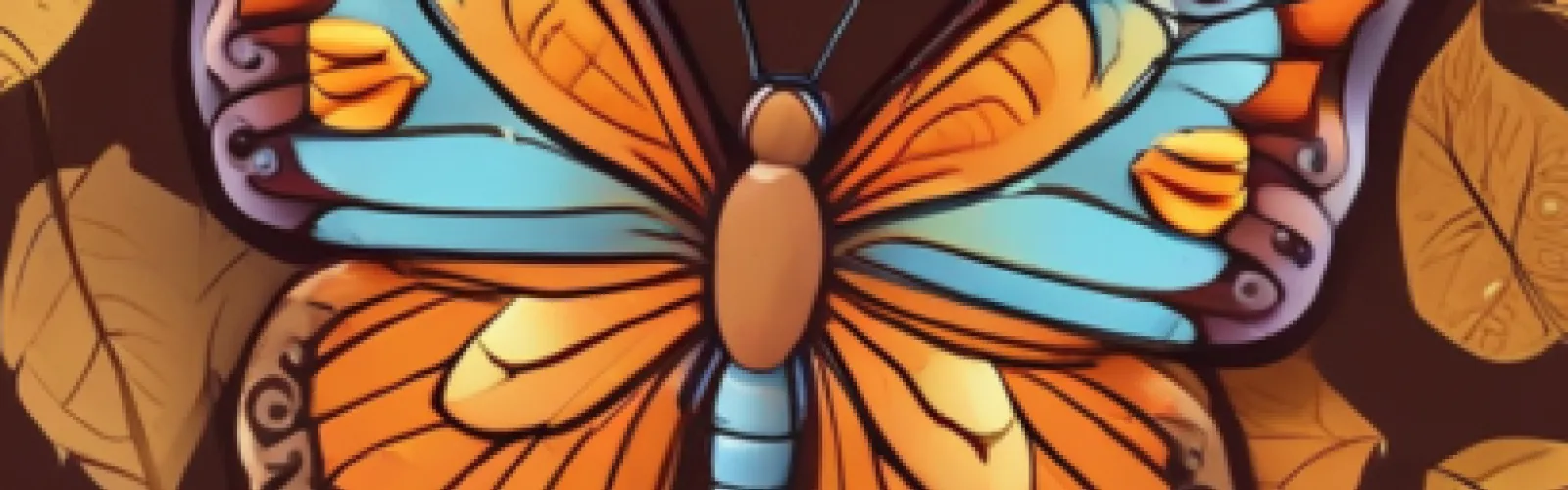 Drawing of butterfly in brown and blue tones.