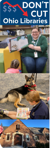 Don't Cut Ohio Libraries message with montage of library images